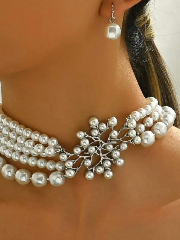 Vintage Layered Pearl Necklace and Earring Set sold by Retro Stage