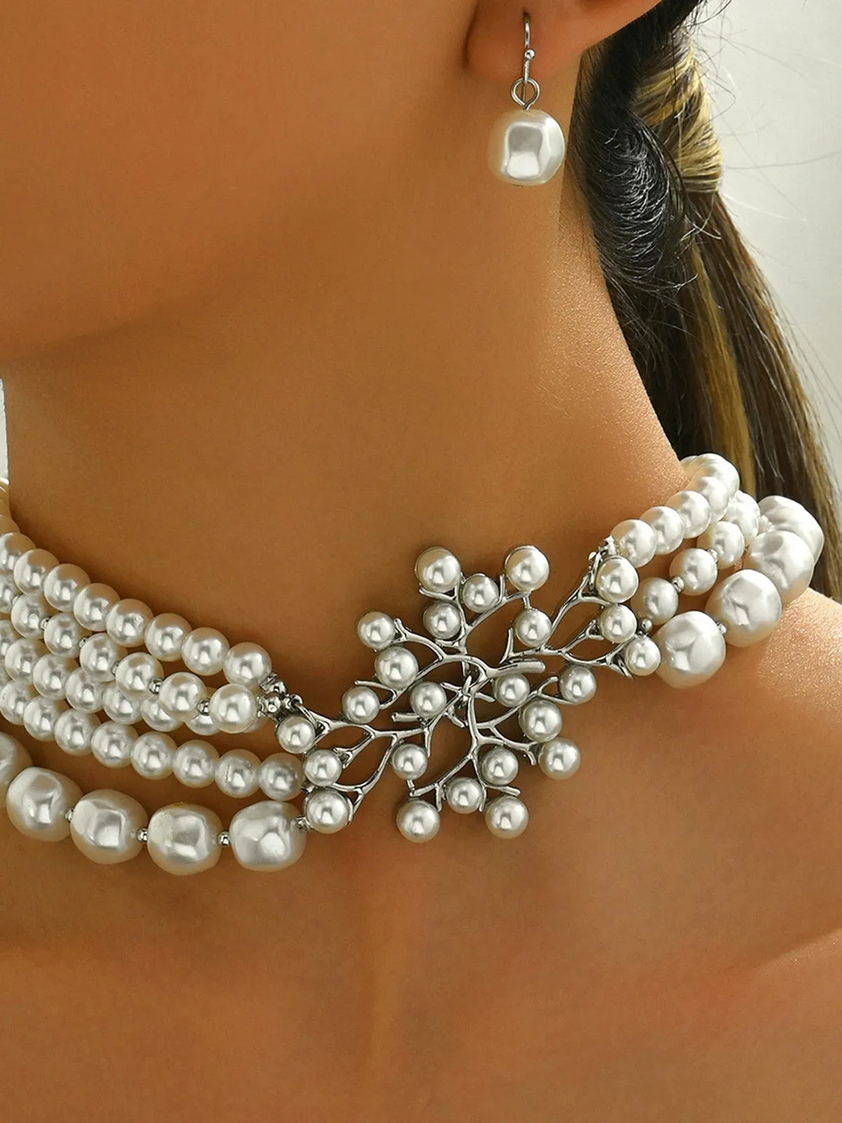 Vintage Layered Pearl Necklace and Earring Set sold by Retro Stage