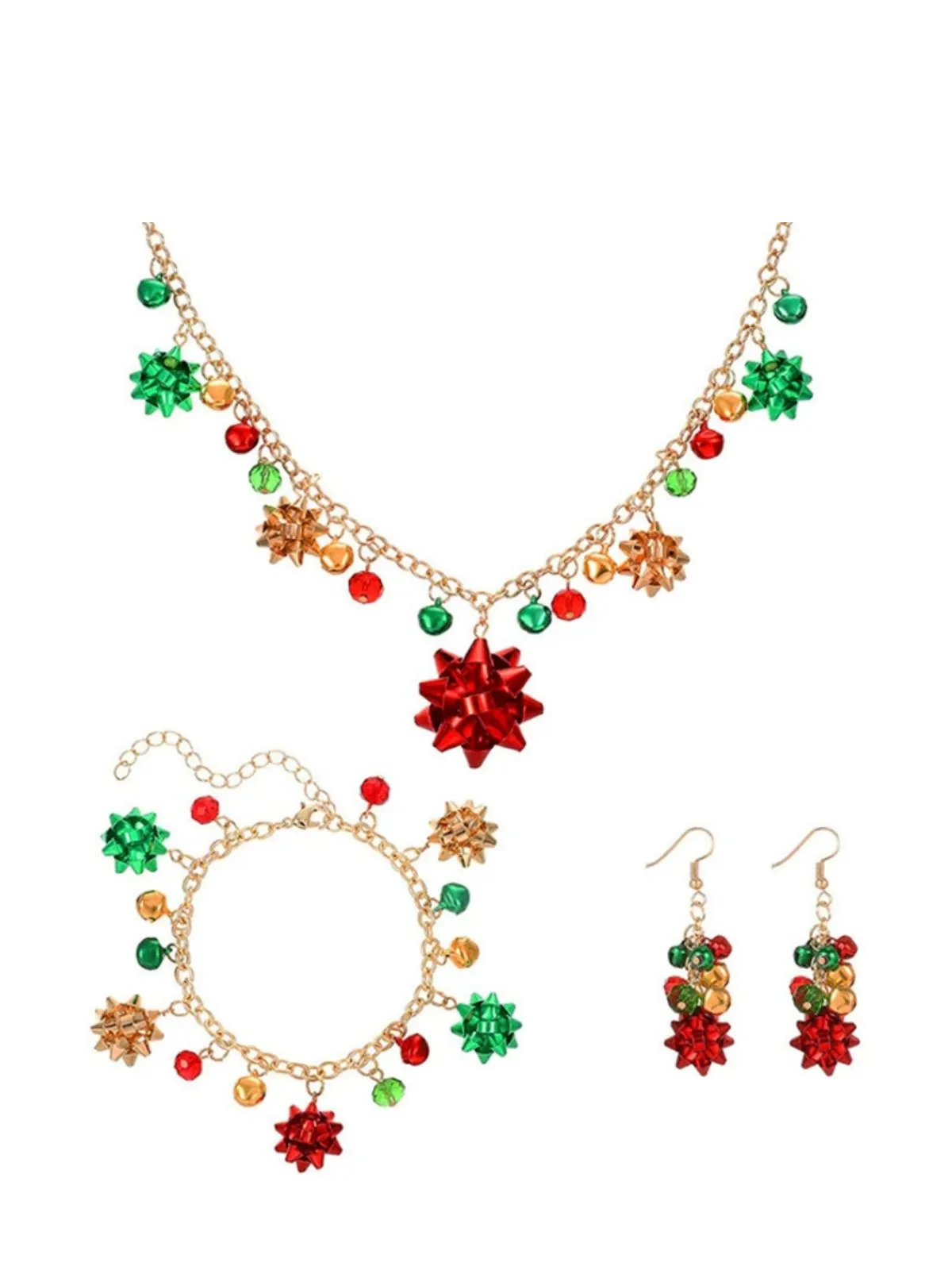 Christmas Flower Bell Necklace & Bracelet & Earring Set sold by Retro Stage
