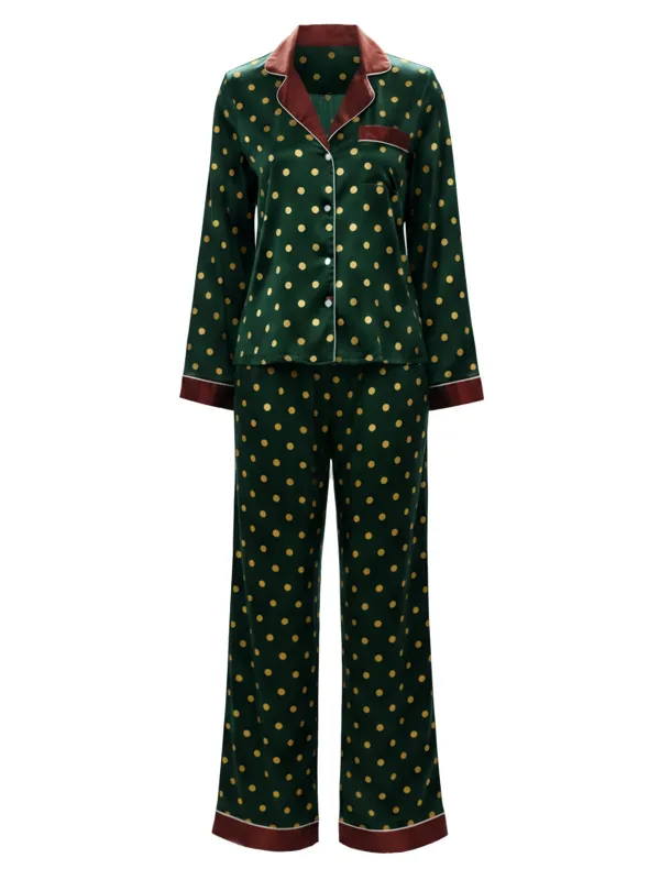 [Pre-Sale] Dark Green 1970s Contrast Polka Dots Pajamas made by Retro Stage