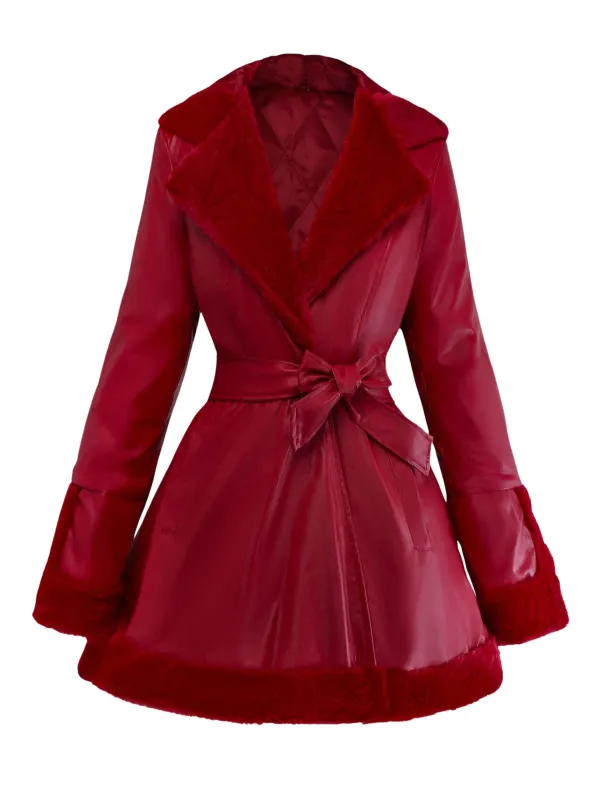 1950s Leather Fur Collar Hooded Coat sold by Retro Stage