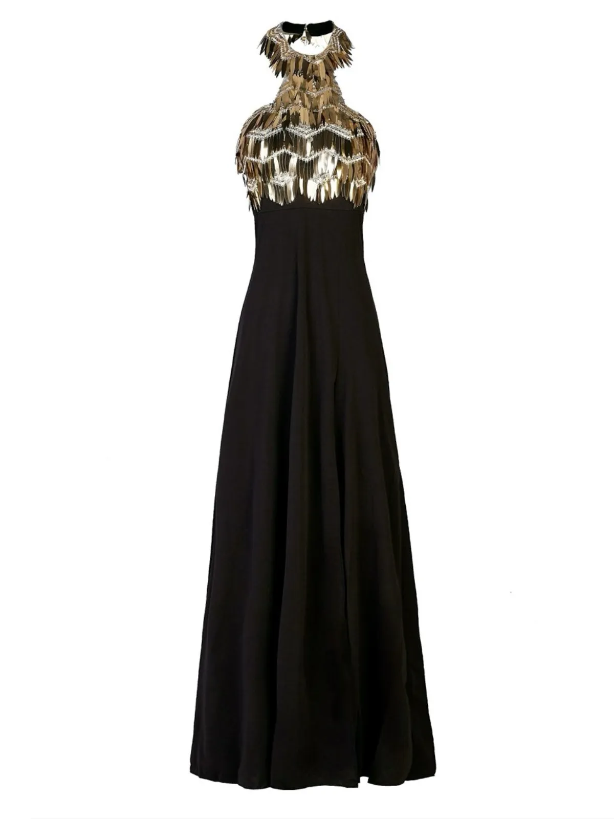 Gold 1930s Sequined Patchwork Halter Backless Evening Dress sold by Retro Stage product image thumbnail 3