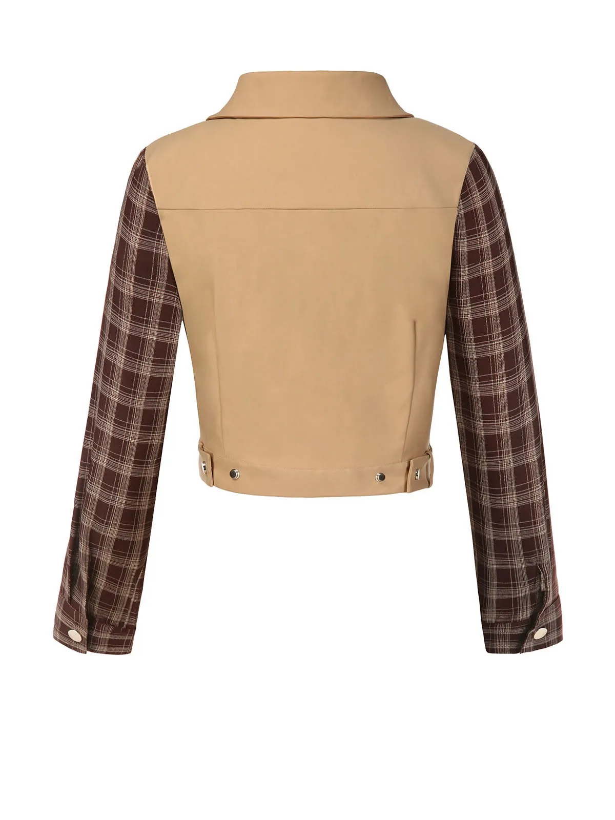 Khaki 1960s Lapel Tartan Plaids Zipper Jacket sold by Retro Stage product image thumbnail 4