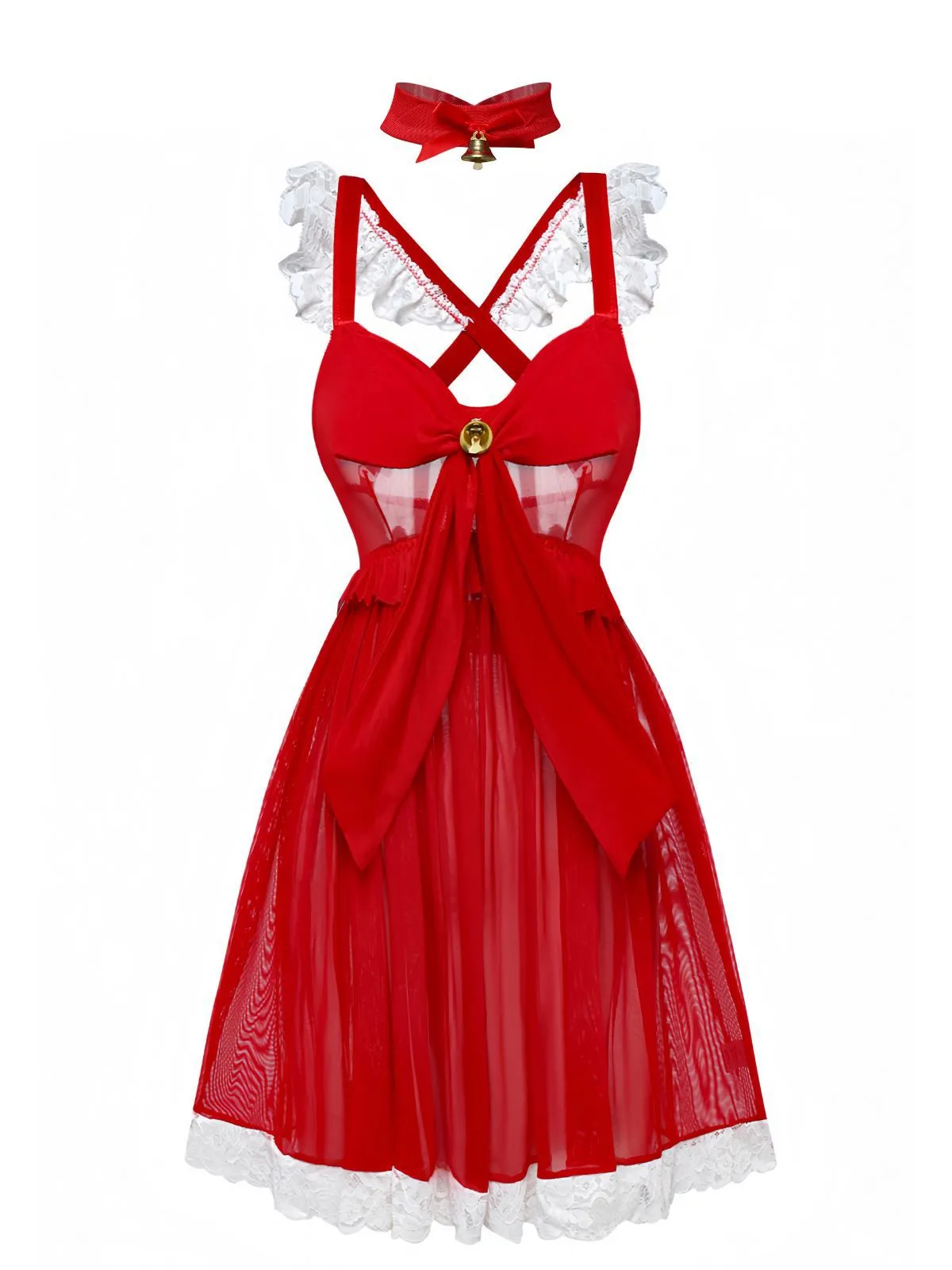 Red 1950s Ruffle Strap Lace Sheer Nightdress sold by Retro Stage