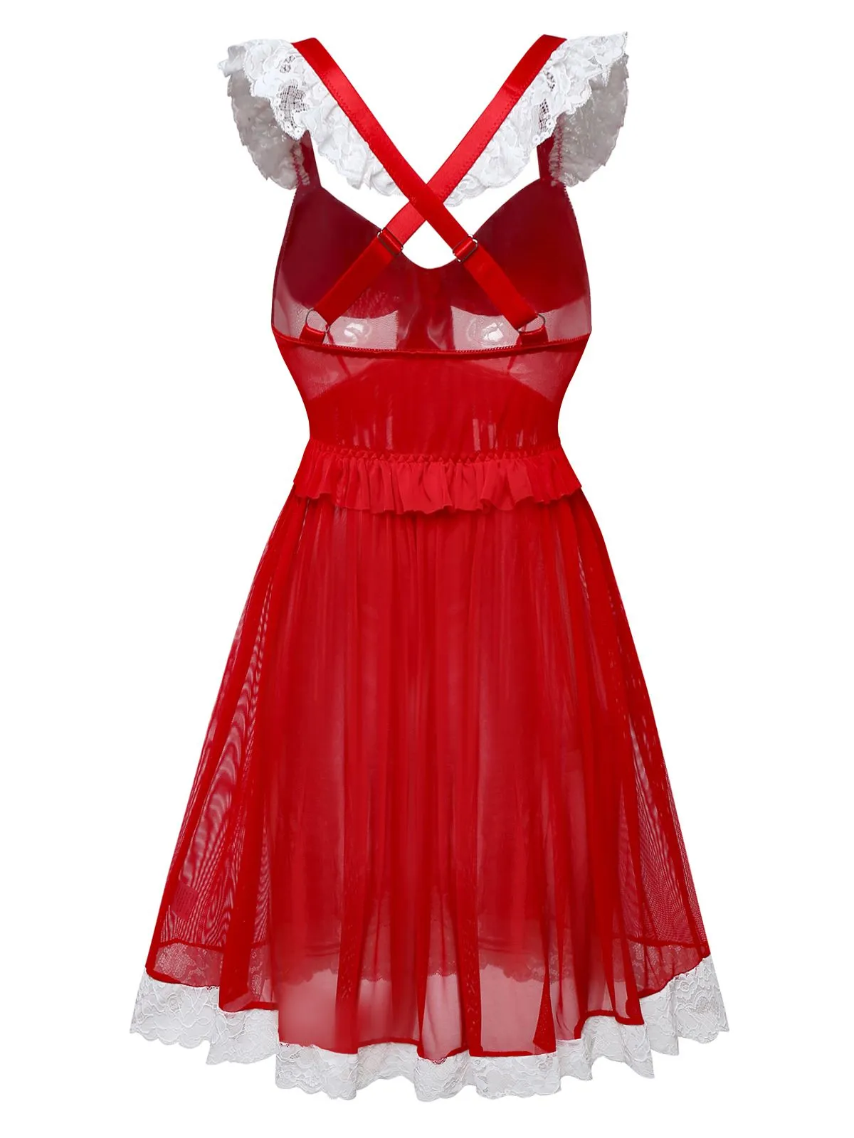 Red 1950s Ruffle Strap Lace Sheer Nightdress sold by Retro Stage product image thumbnail 3