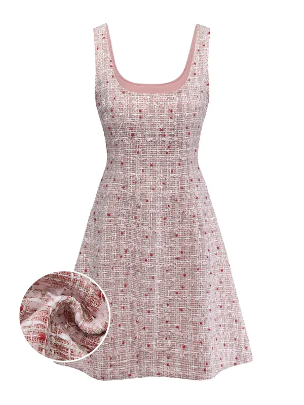 Pink 1960s Plaid Tweed Mini Pinafore Dress sold by Retro Stage