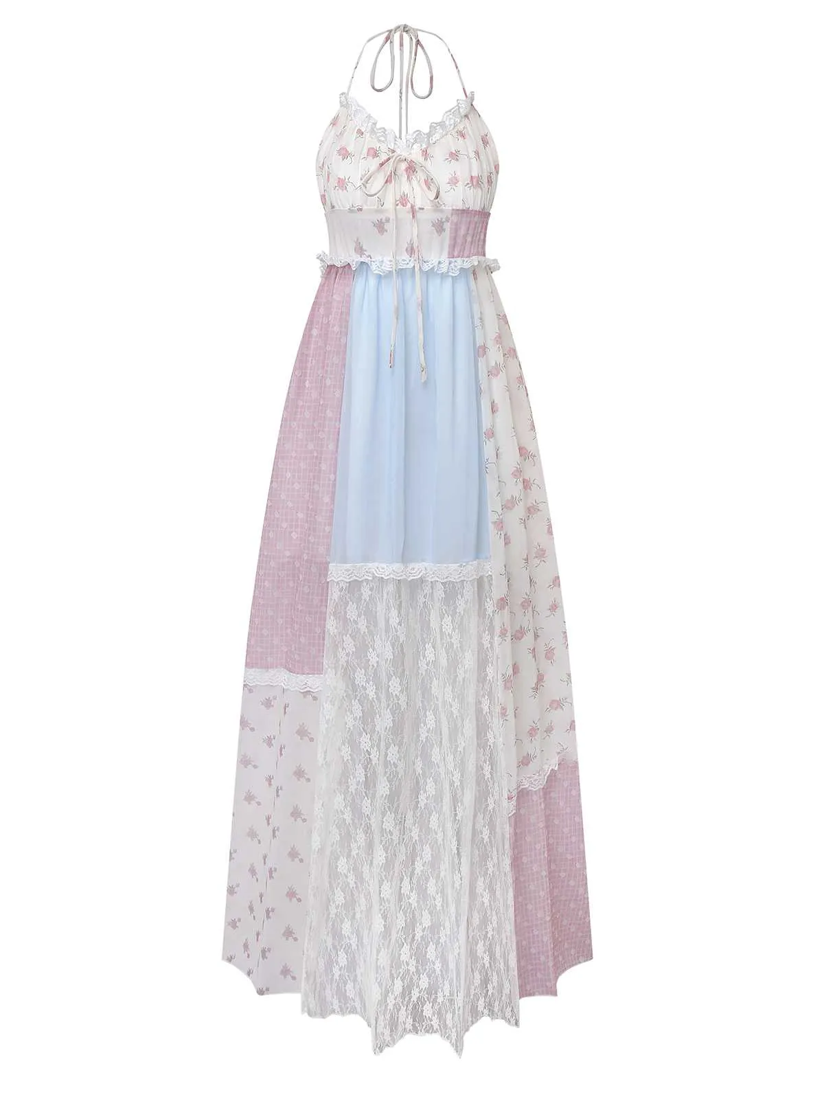 1970s Halter Boho Floral Lace Maxi Dress sold by Retro Stage