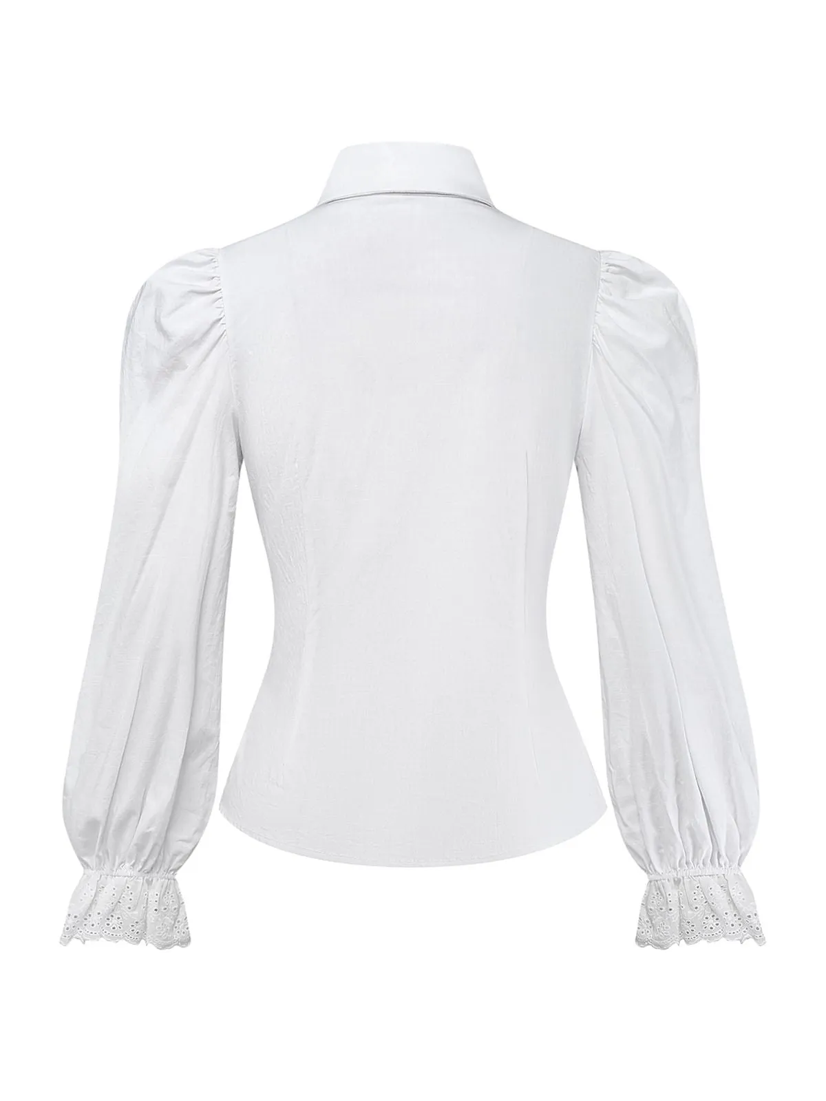 White 1960s Puff Sleeve Bow Tie Blouse sold by Retro Stage product image thumbnail 4