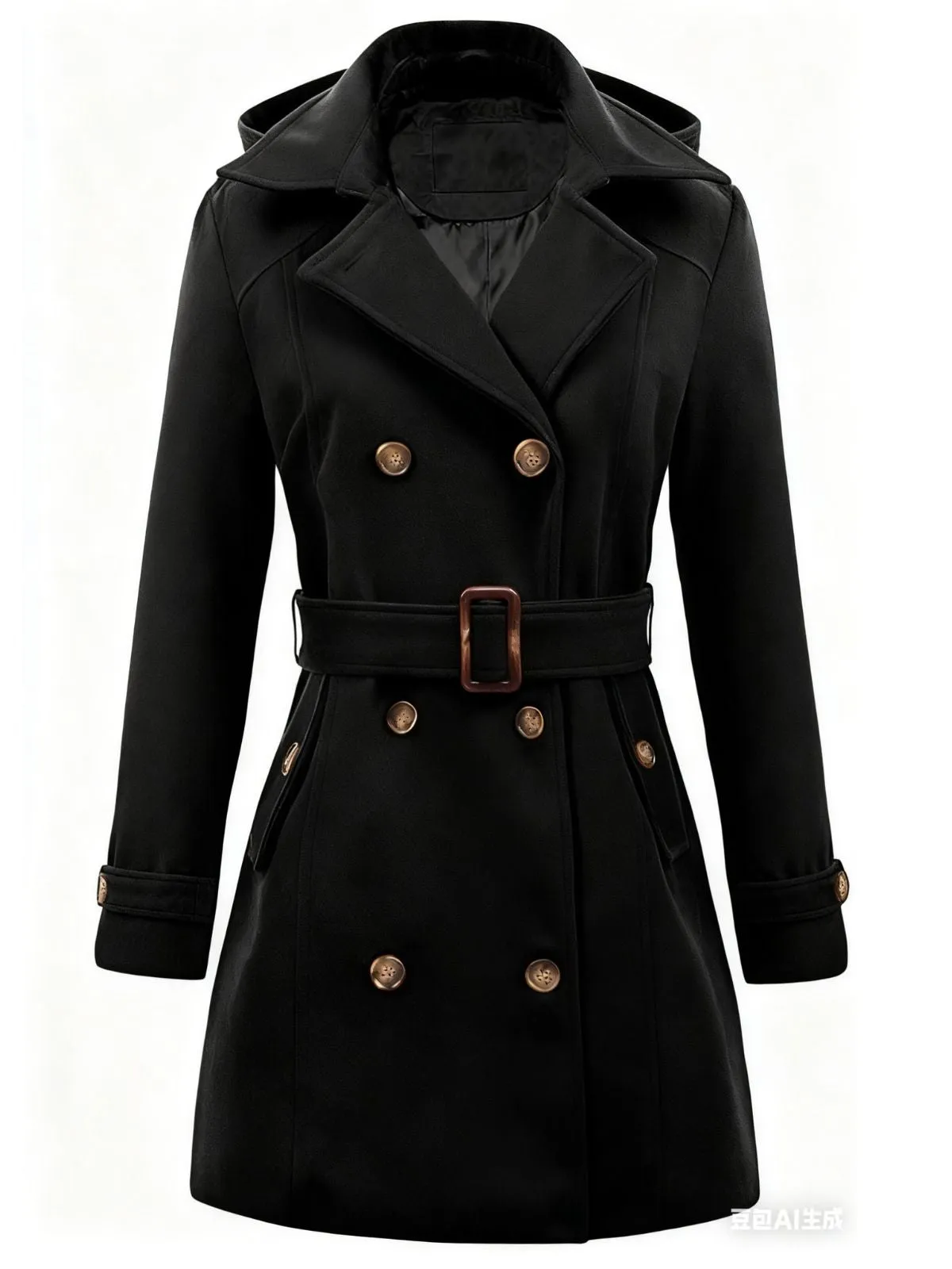 1970s Double-Breasted Faux Wool Hood Coat sold by Retro Stage product image thumbnail 3