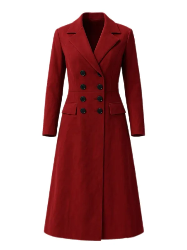 Burgundy 1930s Double Breasted Long Trench Coat sold by Retro Stage