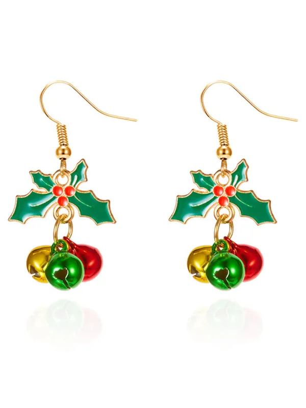 Christmas Holly Leaf Jingle Bell Drop Earrings sold by Retro Stage