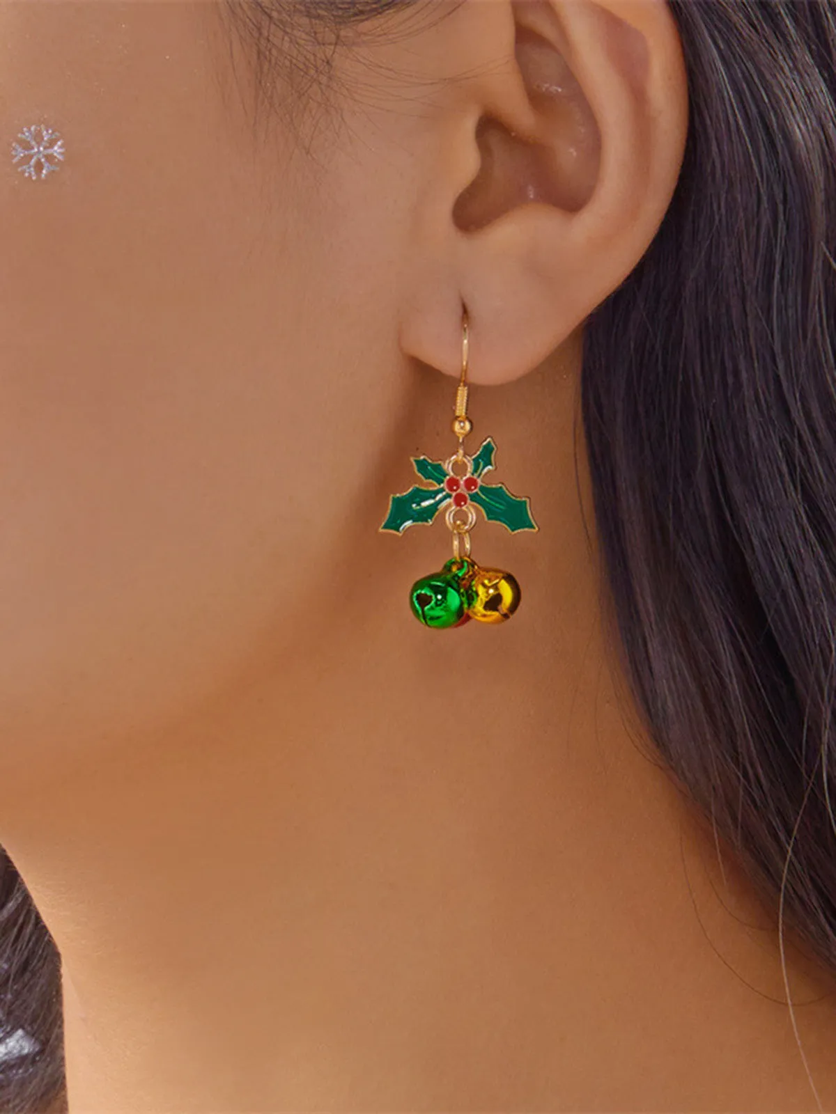 Christmas Holly Leaf Jingle Bell Drop Earrings sold by Retro Stage product image thumbnail 4