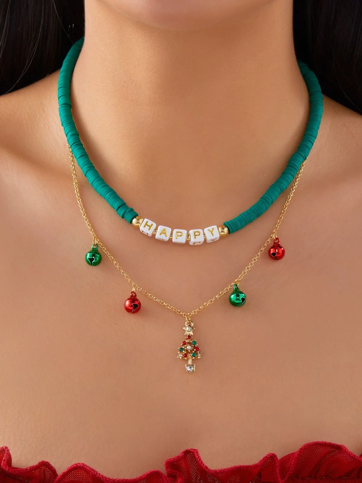 Christmas Layered Beaded Bells Necklace sold by Retro Stage product image thumbnail 5