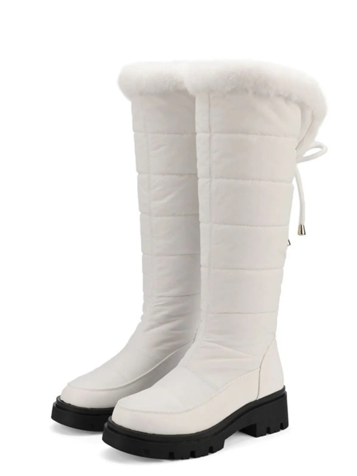 Faux Fur Knee High Snow Down Fabric Boots sold by Retro Stage