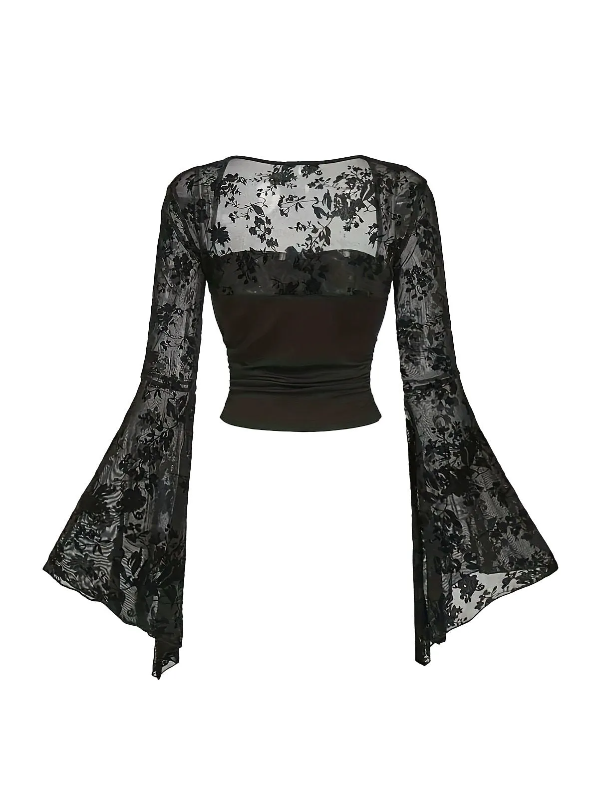 1980s Gothic Lace Mesh Bell Sleeve Top sold by Retro Stage product image thumbnail 2