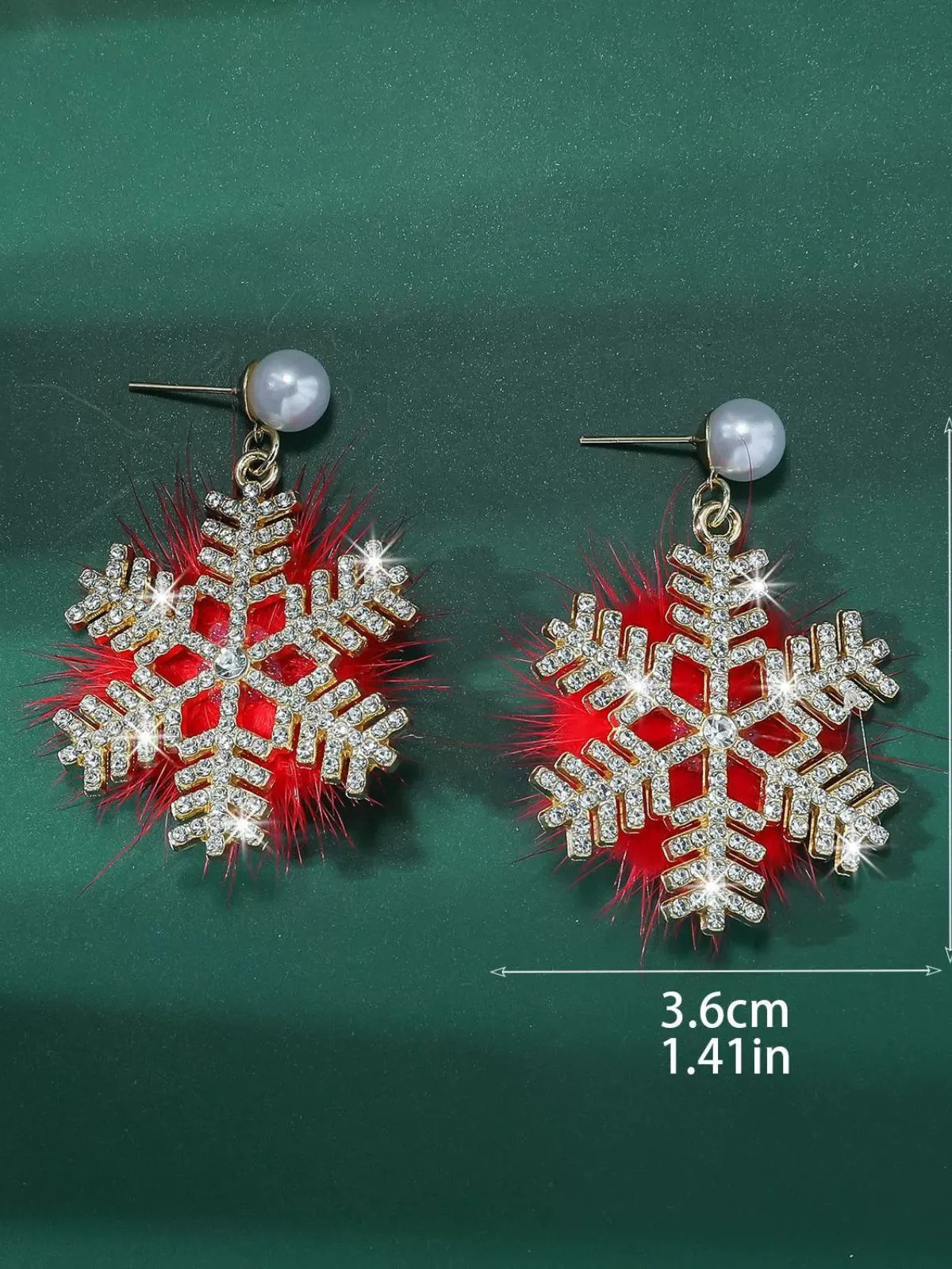Christmas Fluffy Snowflake Diamond Pearl Earrings sold by Retro Stage product image thumbnail 4