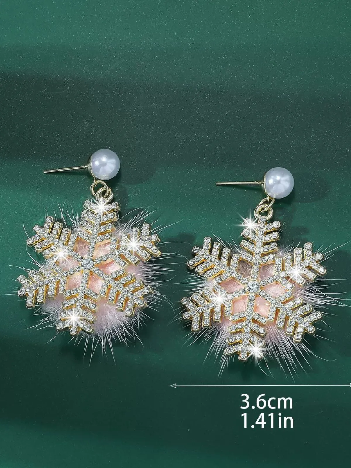 Christmas Fluffy Snowflake Diamond Pearl Earrings sold by Retro Stage product image thumbnail 2