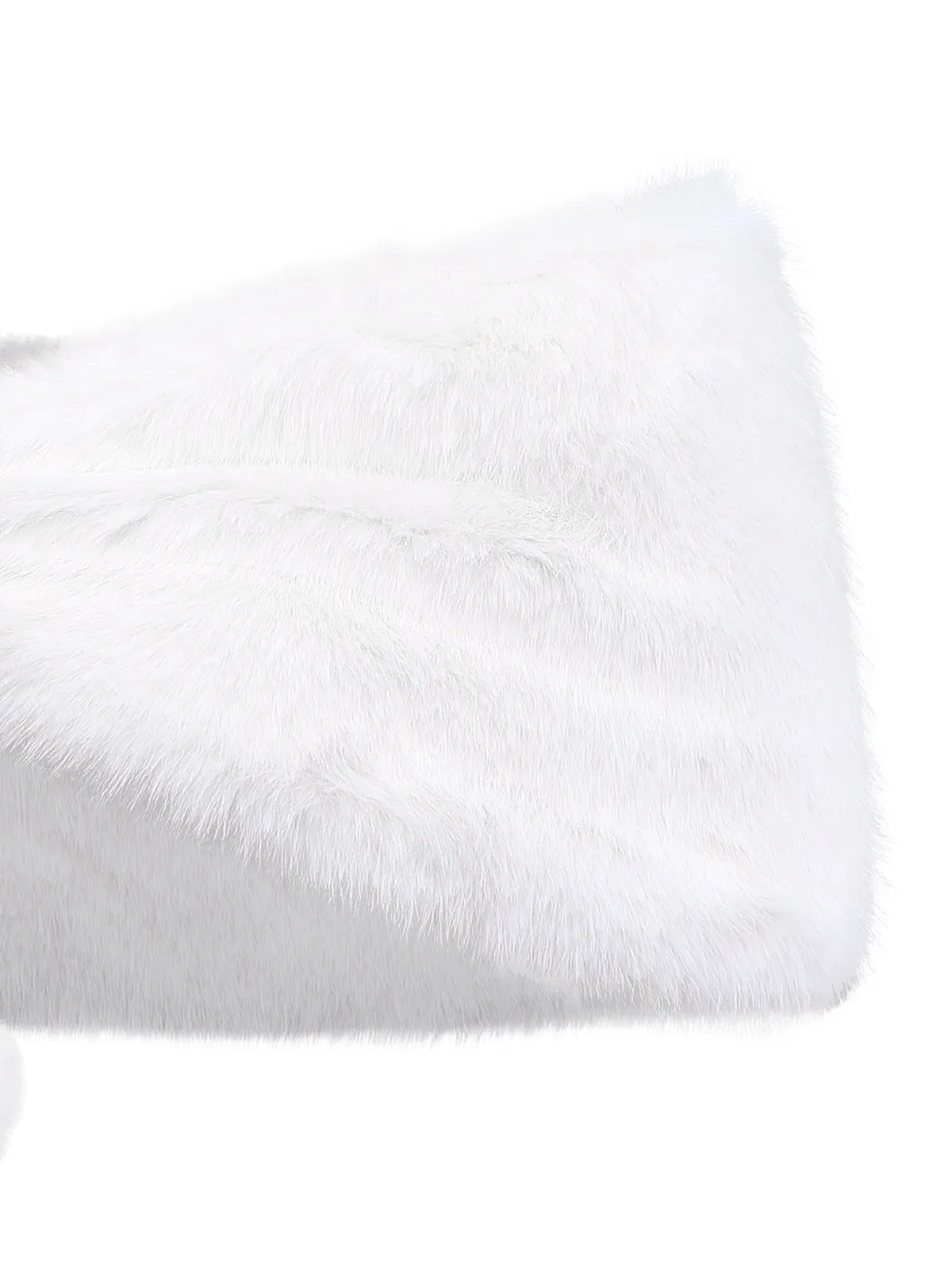 White 1970s Solid Faux Fur Pom Pom Tie Shawl sold by Retro Stage product image thumbnail 5