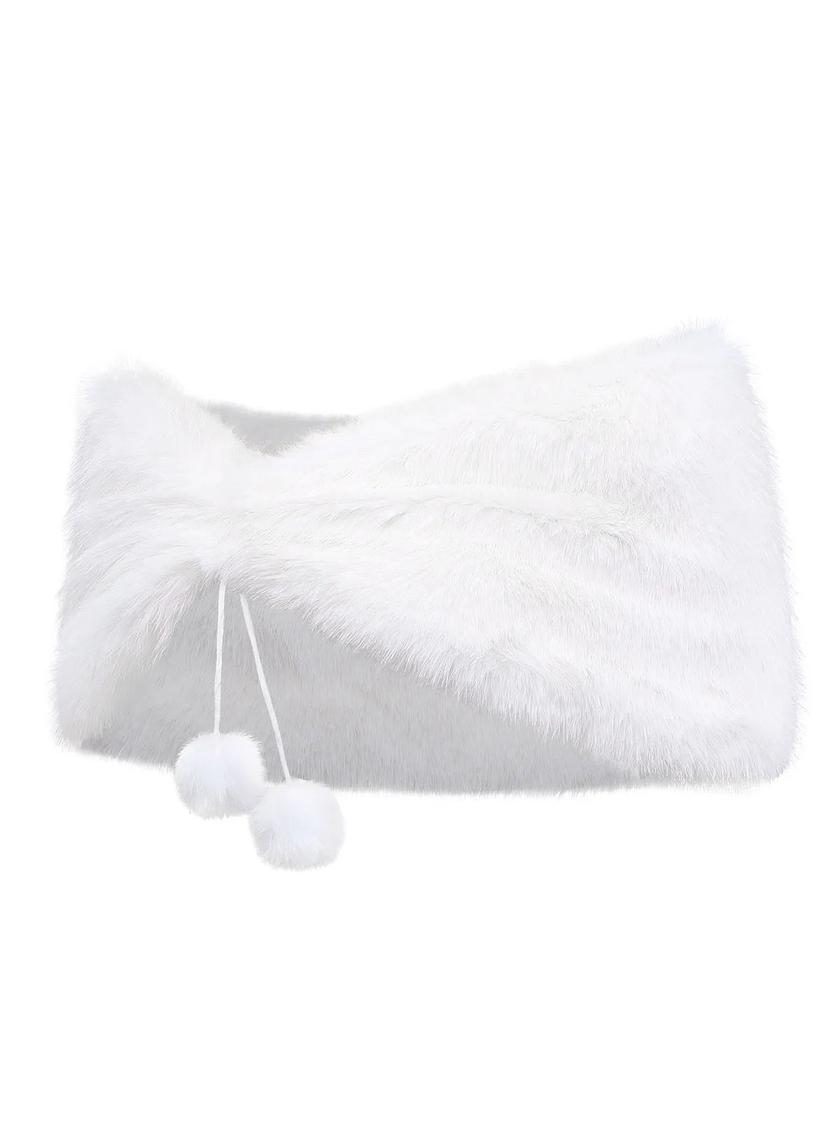 White 1970s Solid Faux Fur Pom Pom Tie Shawl sold by Retro Stage product image thumbnail 3