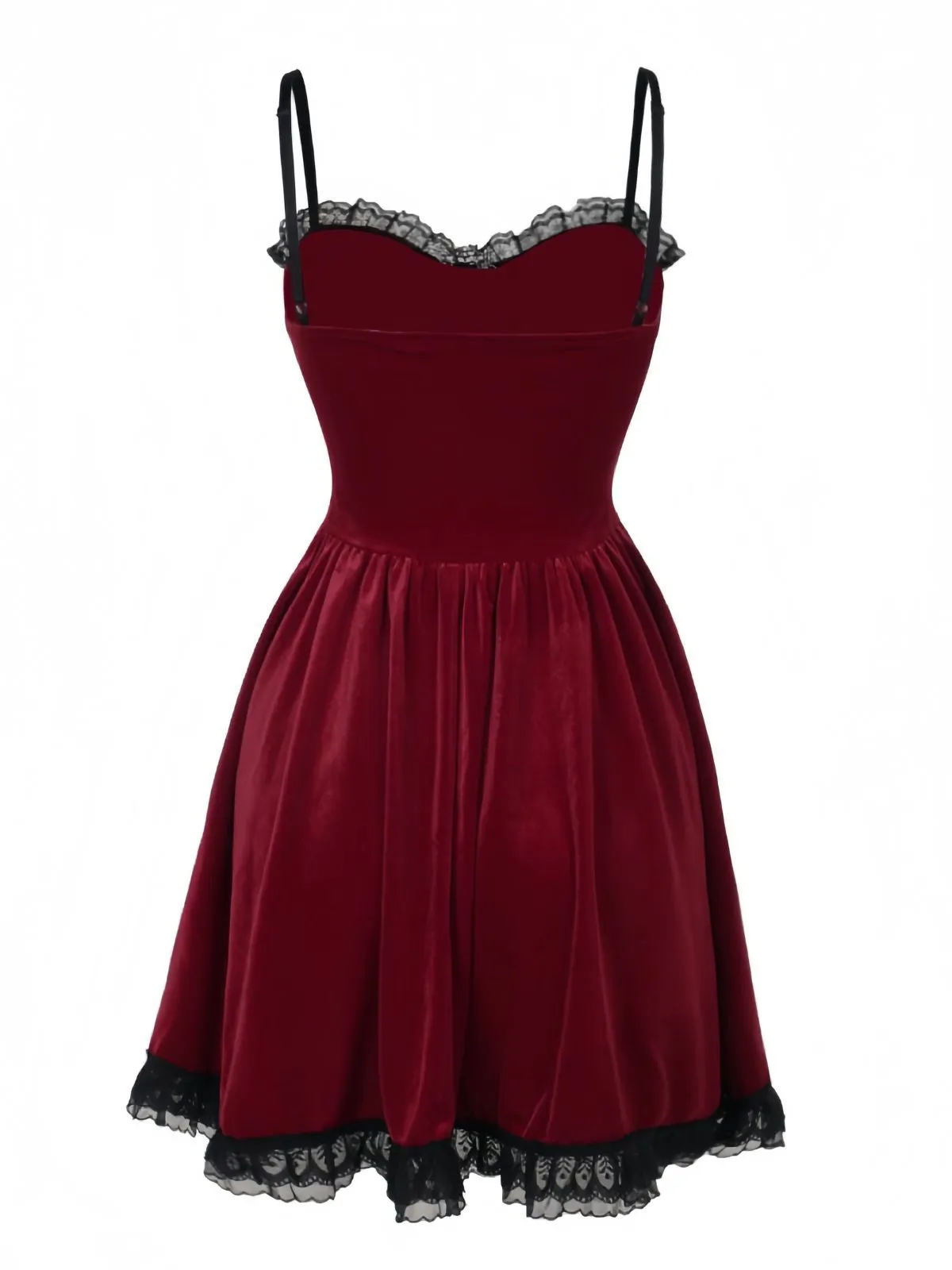 Burgundy 1950s Christmas Gothic Velvet Chain Rhinestone Dress sold by Retro Stage product image thumbnail 5