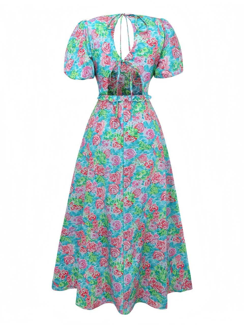 Green 1970s Boho Floral V-Neck Dress sold by Retro Stage product image thumbnail 3