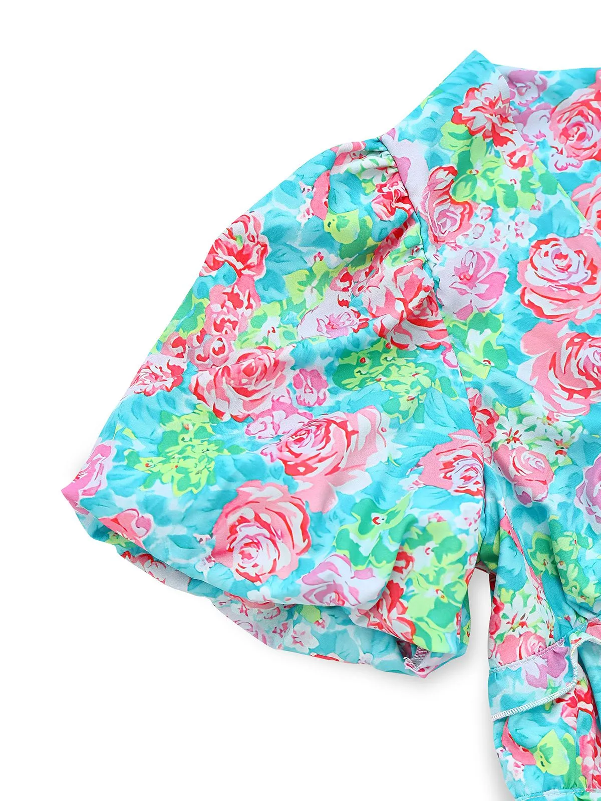 Green 1970s Boho Floral V-Neck Dress sold by Retro Stage product image thumbnail 4