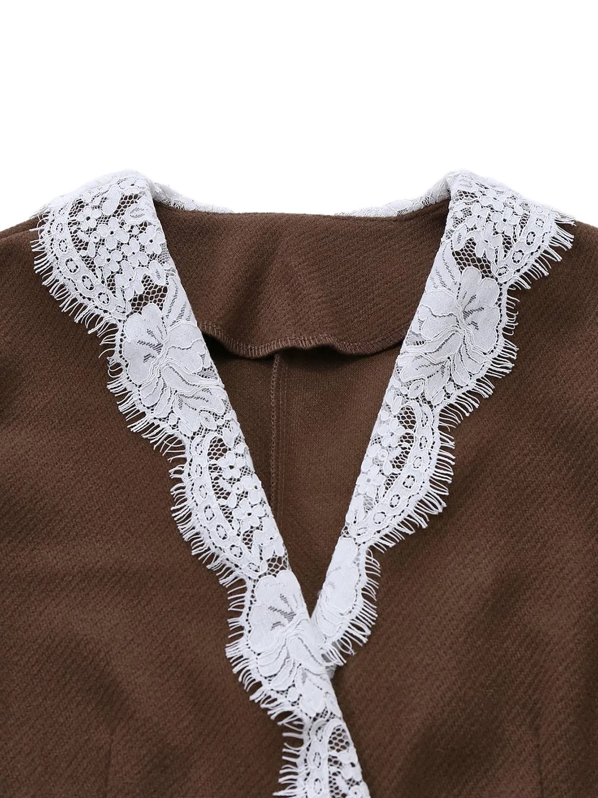 Brown 1950s Lace Patchwork Long Sleeve Button Jacket sold by Retro Stage product image thumbnail 3