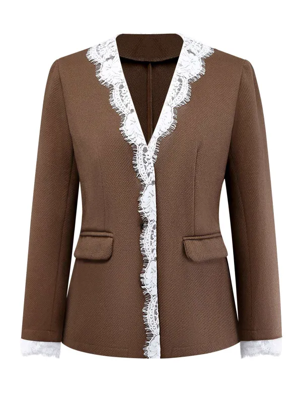 Brown 1950s Lace Patchwork Long Sleeve Button Jacket sold by Retro Stage