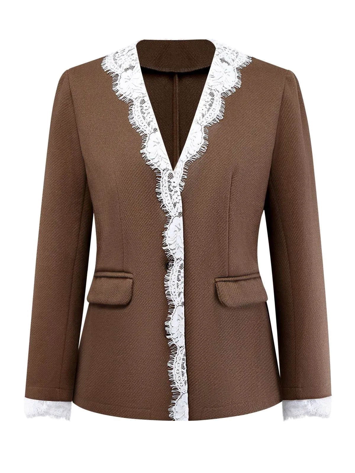Brown 1950s Lace Patchwork Long Sleeve Button Jacket sold by Retro Stage