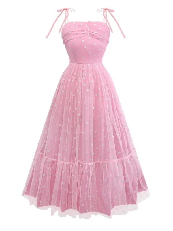 1930s Heart Silver Foil Tulle Spaghetti Strap Prom Dress sold by Retro Stage