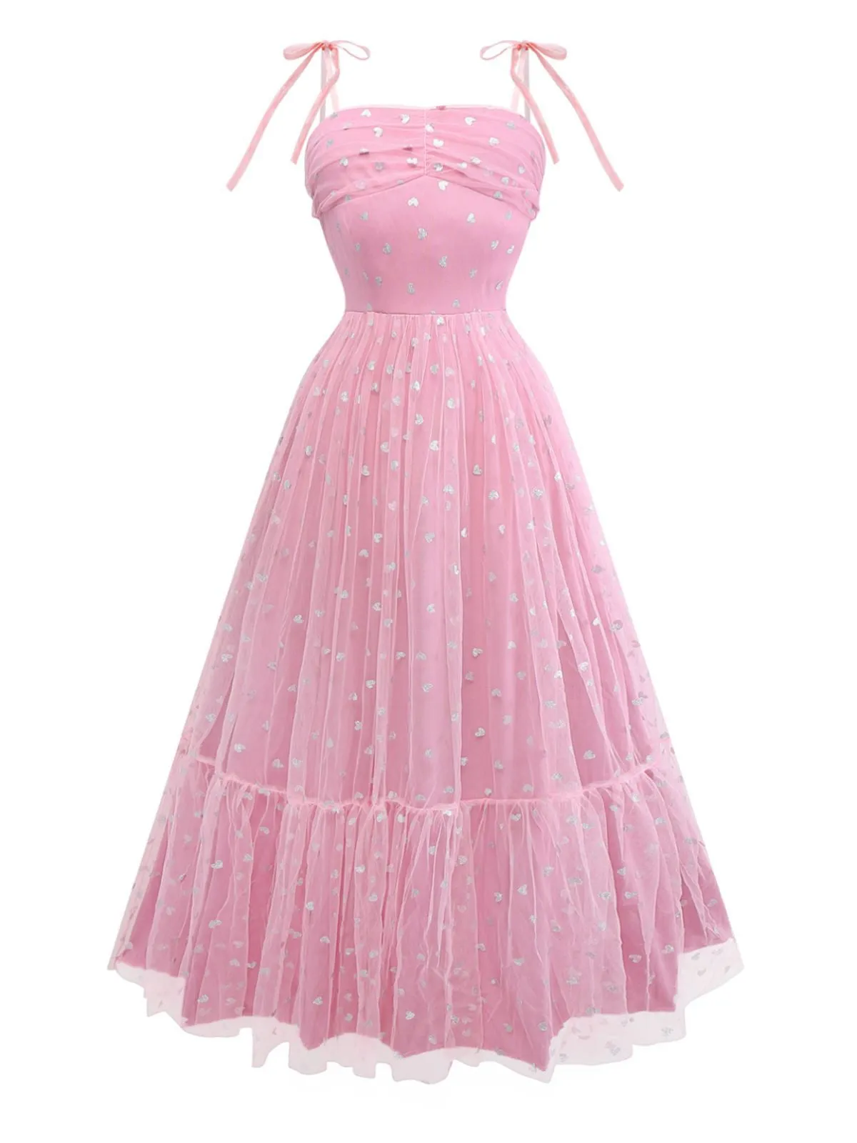 1930s Heart Silver Foil Tulle Spaghetti Strap Prom Dress sold by Retro Stage