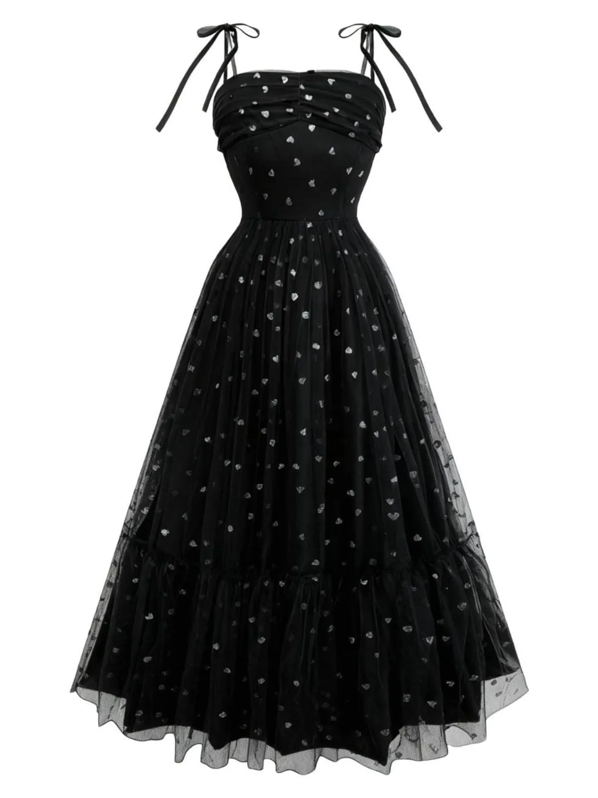 1930s Heart Silver Foil Tulle Spaghetti Strap Prom Dress sold by Retro Stage product image thumbnail 5