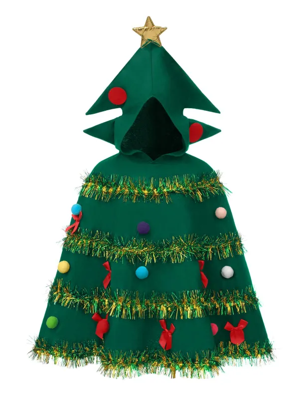 Green 1950s Christmas Tree 3D Embellished Hooded Cape sold by Retro Stage