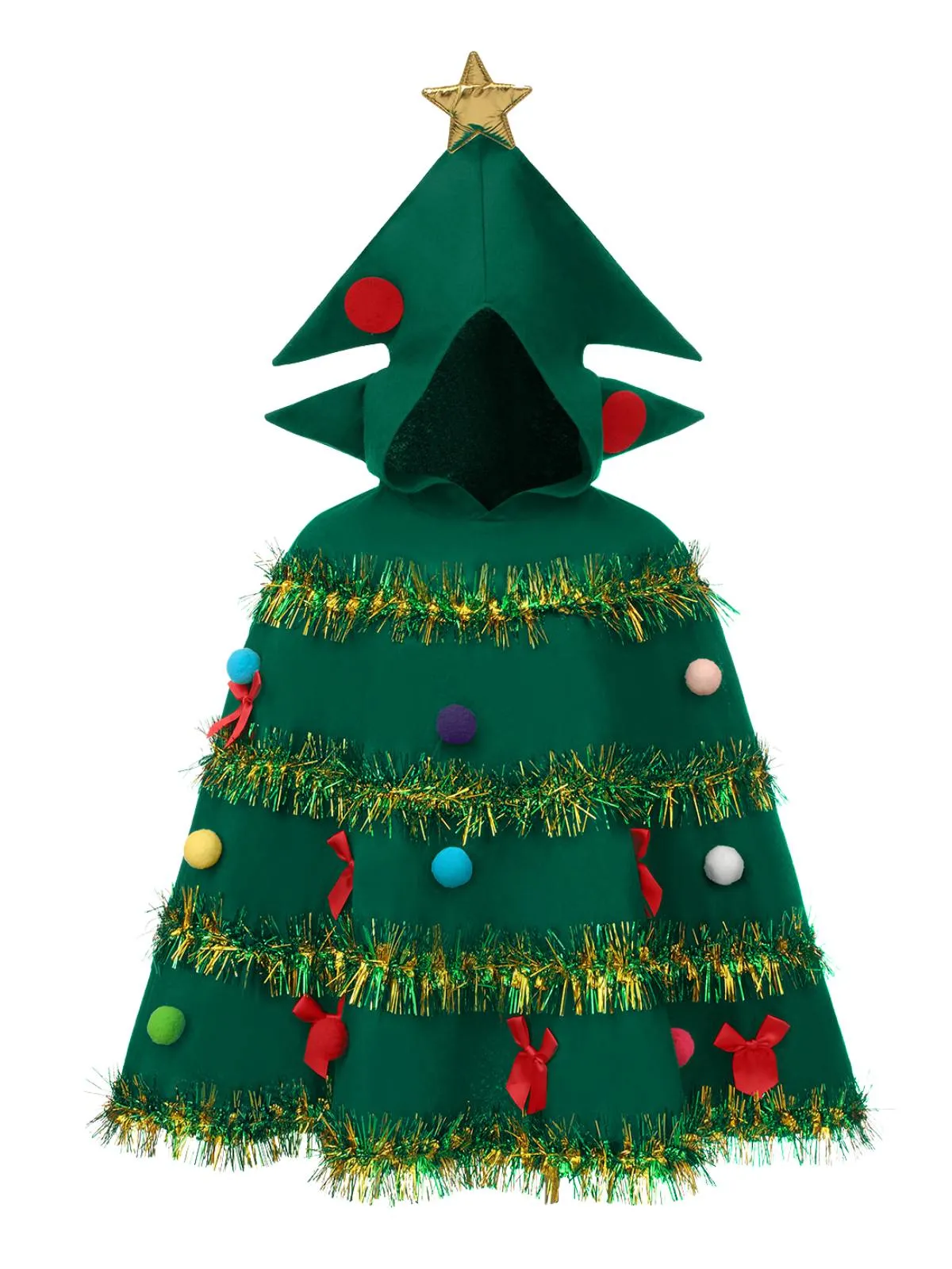 Green 1950s Christmas Tree 3D Embellished Hooded Cape sold by Retro Stage