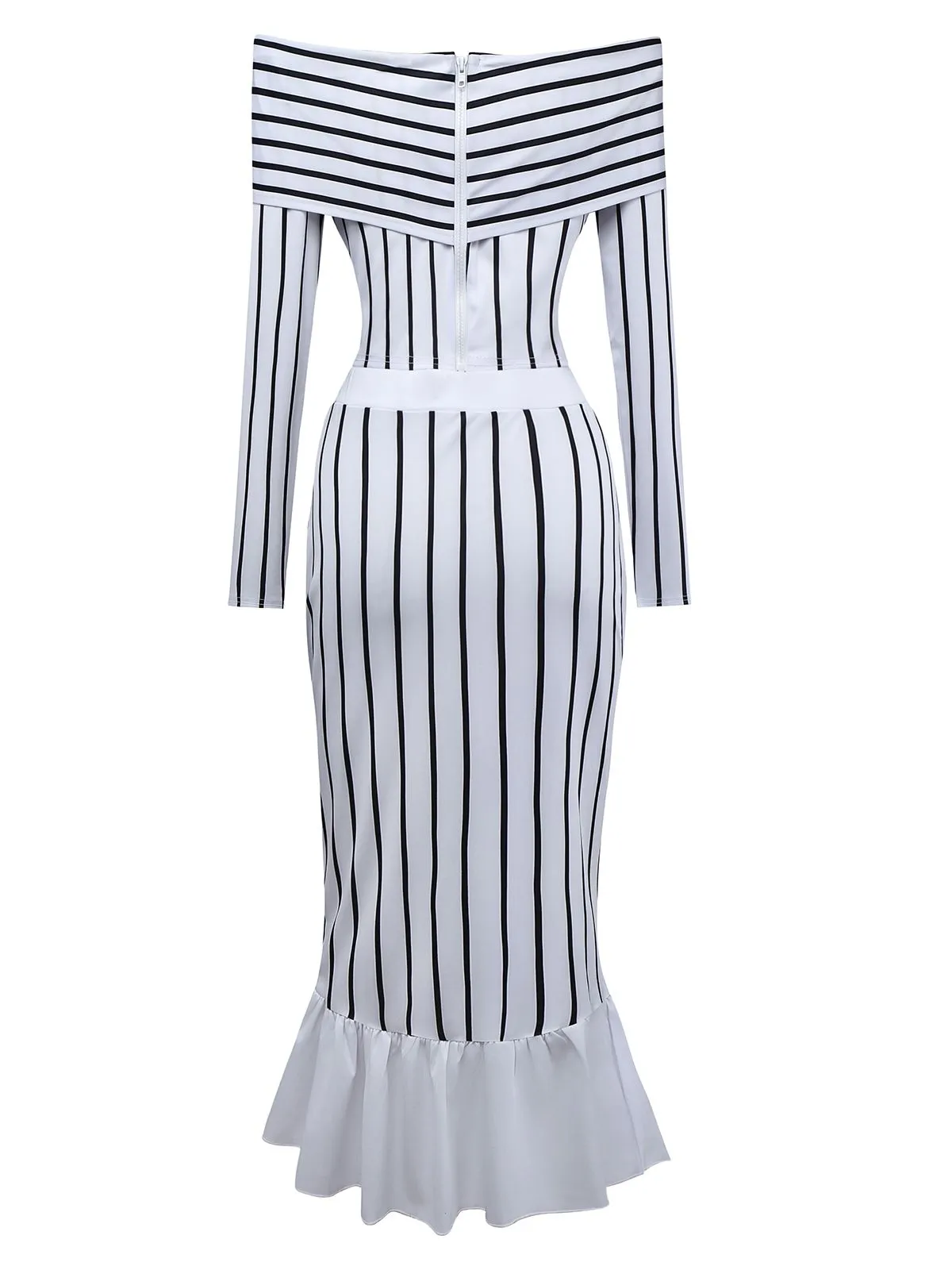 2PCS 1930s Striped Off-Shoulder Top & Fishtail Skirt sold by Retro Stage product image thumbnail 3