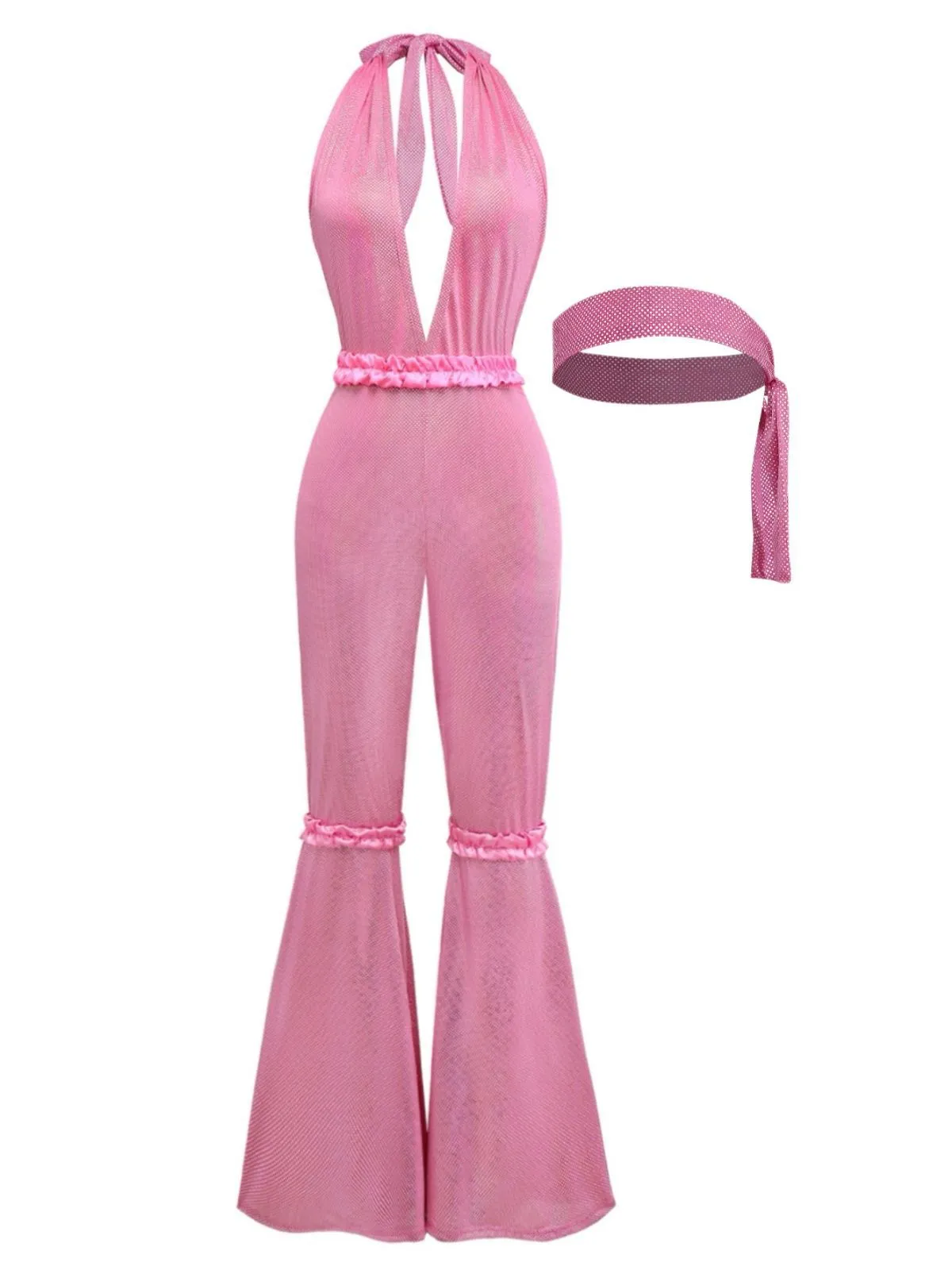 1970s Sheer Solid Deep V-Neck Flare Jumpsuit sold by Retro Stage product image thumbnail 2