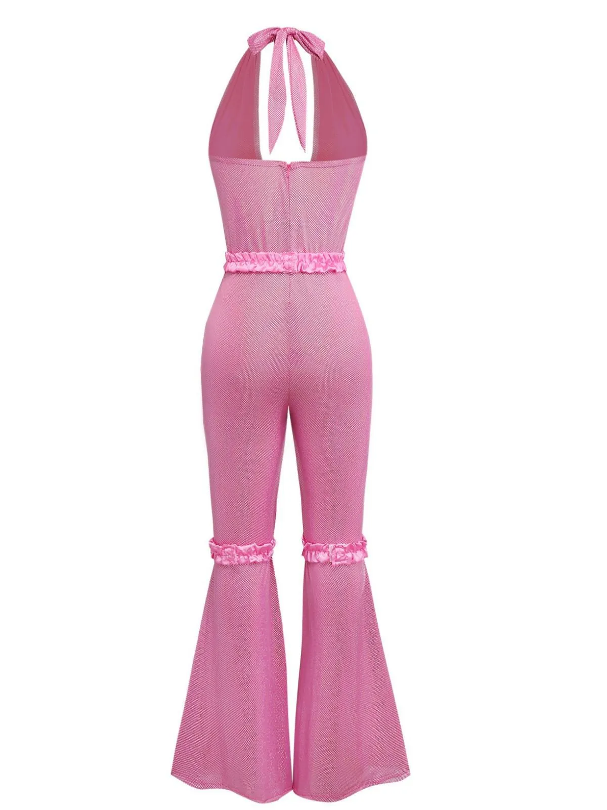 1970s Sheer Solid Deep V-Neck Flare Jumpsuit sold by Retro Stage product image thumbnail 4