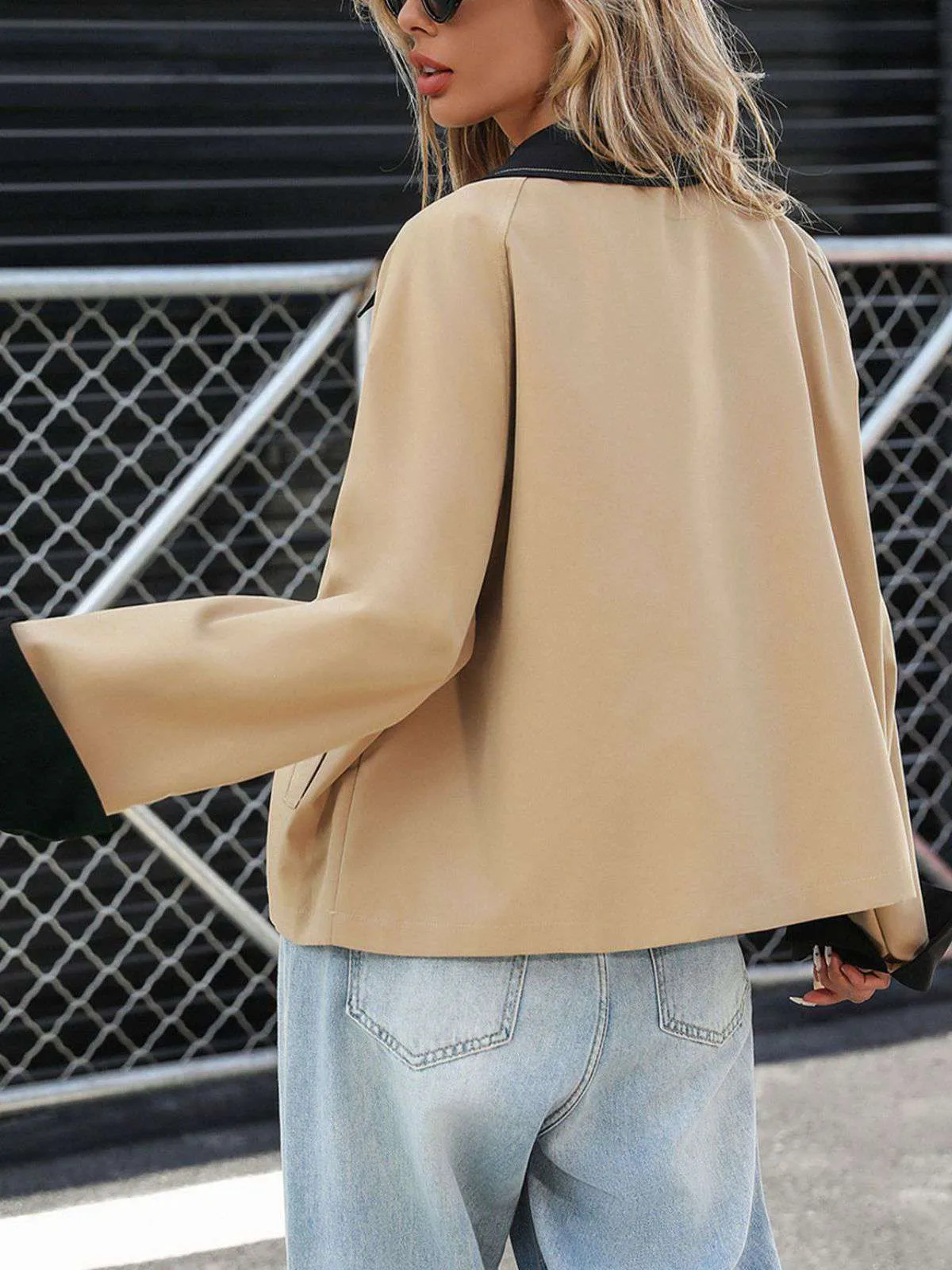 Khaki 1950s Contrast Rolled Cuff Lapel Jacket sold by Retro Stage product image thumbnail 3