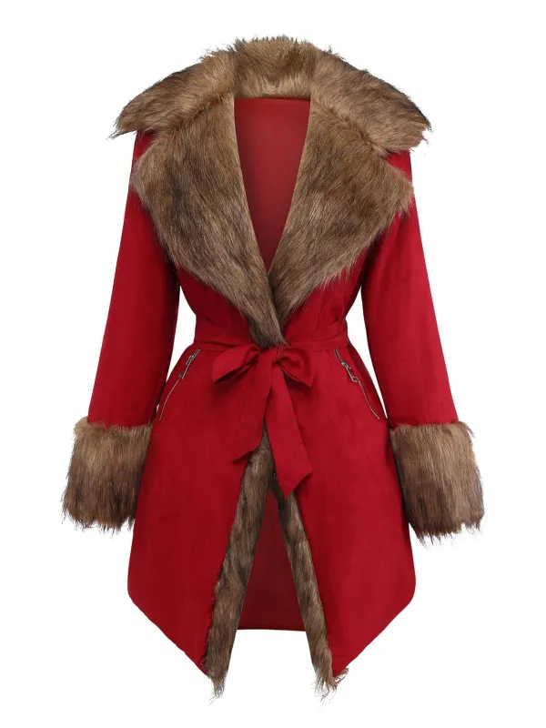 1950s Faux Fur Collar Lapel Belt Coat sold by Retro Stage