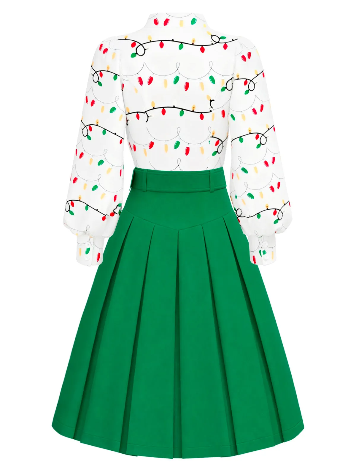 2PCS 1950s Christmas Lights Print Blouse & Pleated Skirt sold by Retro Stage product image thumbnail 3