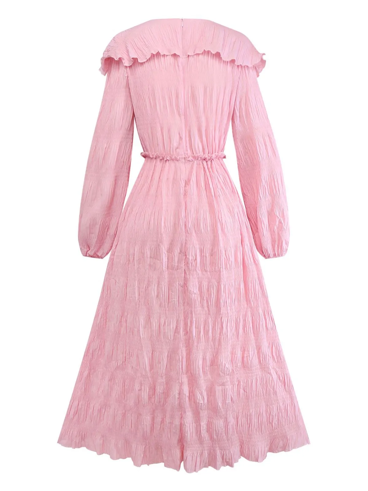 Pink 1950s Pleated Ruffled Collar Dress sold by Retro Stage product image thumbnail 2