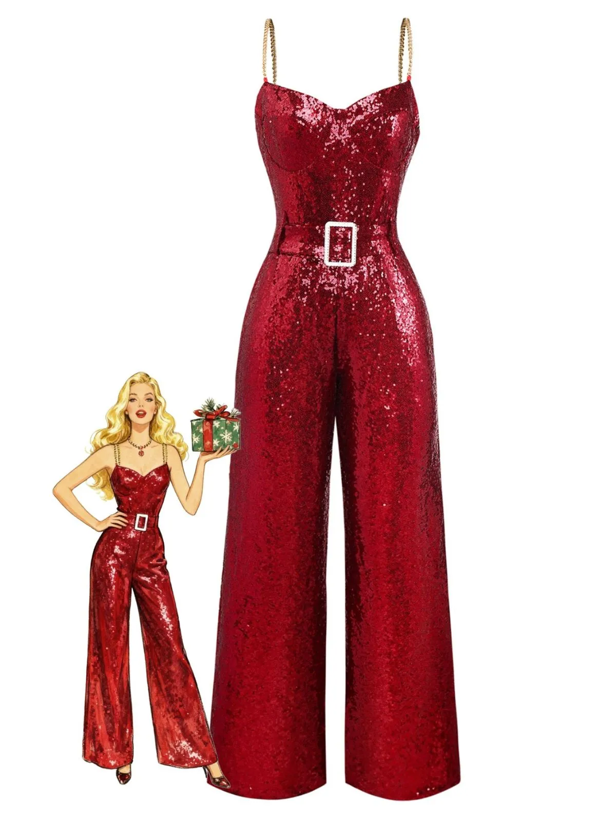 1970s Chain Strap Sequined Disco Jumpsuit sold by Retro Stage