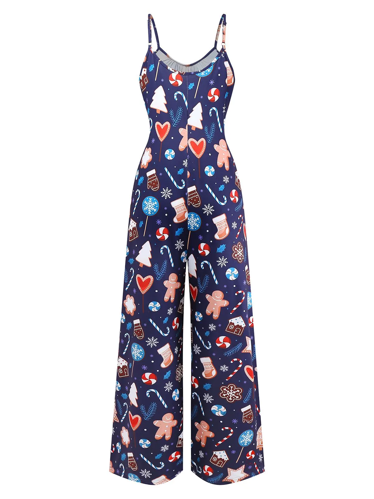 Blue 1930s Christmas Elements Printed Straps Jumpsuit sold by Retro Stage product image thumbnail 3