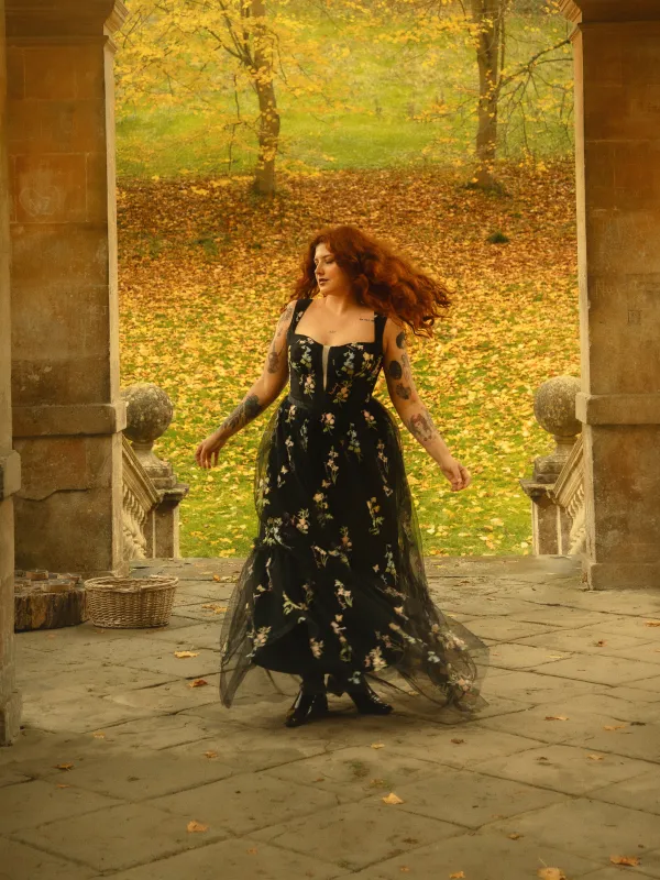 1930s Floral Mesh Boned Lace-Up Dress sold by Retro Stage