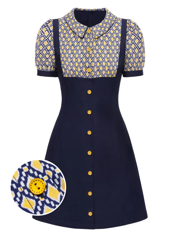 [Pre-Sale] Blue 1960s Peter Pan Collar Diamond-Print Dress sold by Retro Stage