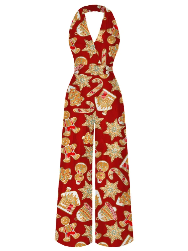 [Pre-Sale] 1970s Gingerbread Man V-Neck Halter Jumpsuit sold by Retro Stage