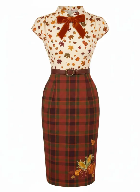 Brown 1960s Thanksgiving Pumpkin Pencil Dress sold by Retro Stage