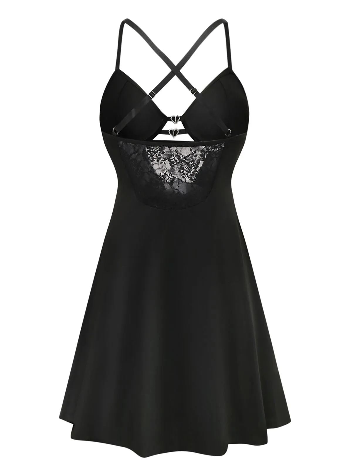 Black 1950s Solid Lace Strappy Nightdress sold by Retro Stage product image thumbnail 2