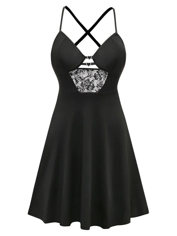 Black 1950s Solid Lace Strappy Nightdress sold by Retro Stage