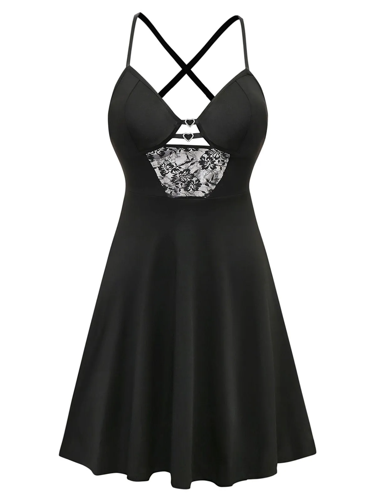 Black 1950s Solid Lace Strappy Nightdress sold by Retro Stage